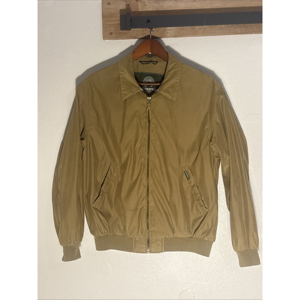 Vintage Weatherproof Golf Jacket Men's Medium Tan Lightweight Windbreaker Zip